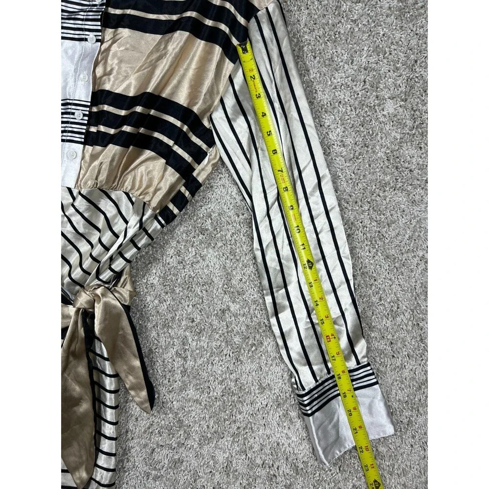 Azura Satin Stripe Wrap Shirt Dress S Tie Front Y2K Mini Statement - Picture 3 of 10
